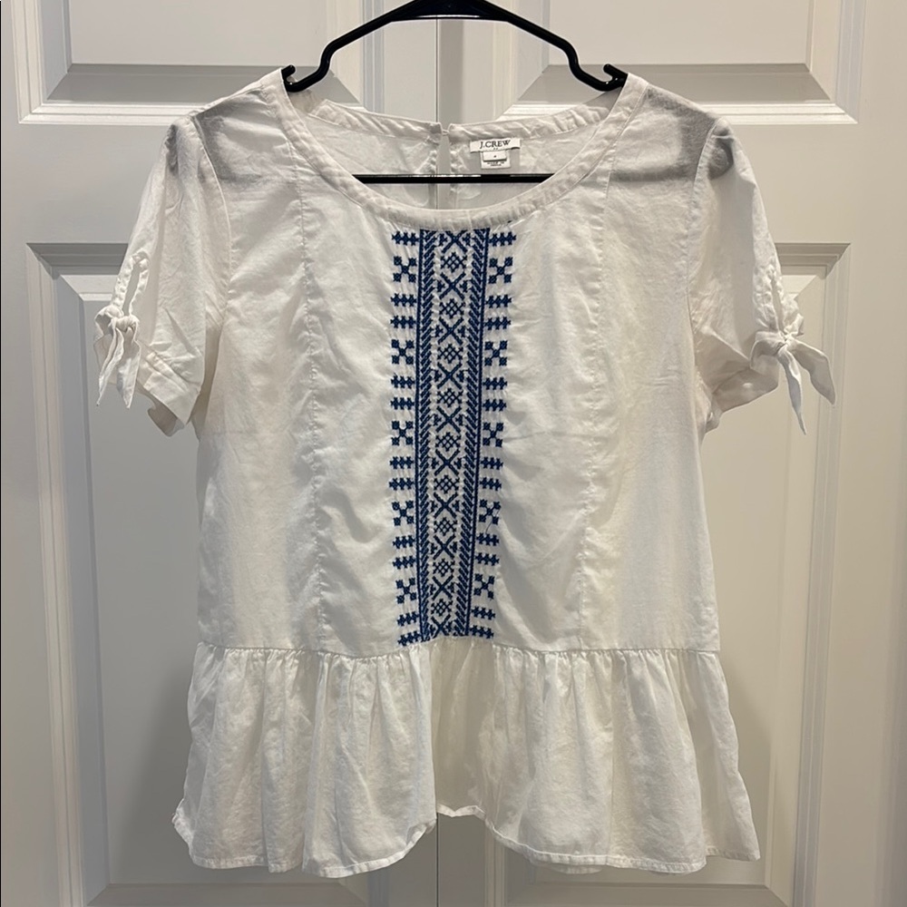 NWOT J. Crew white Ruffled Peplum Blouse